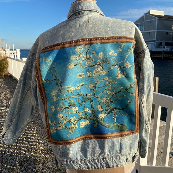 One-Of-Kind Upcycled Van Gogh Denim Jacket - Picture 1 of 10